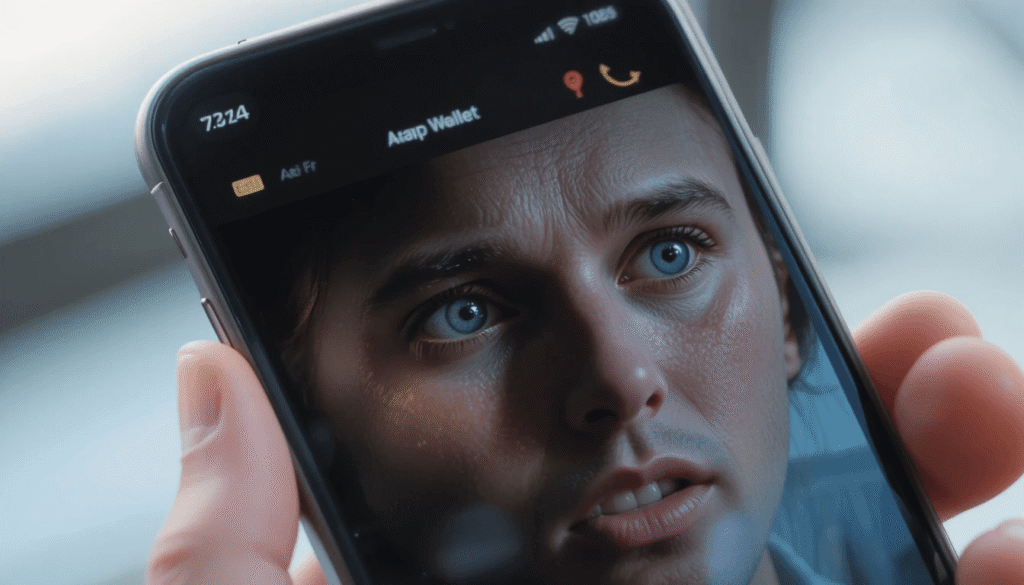 Smartphone displaying crypto wallet app with clean UI and balance.