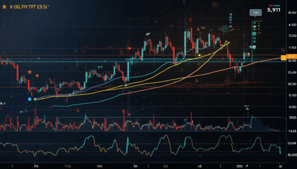 Crypto chart with RSI indicator panel below.